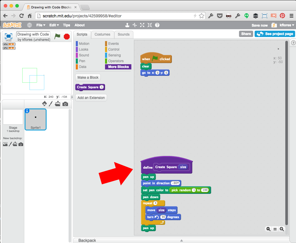 CoderDojo Indigo - Pen Drawing and Code Block Functions