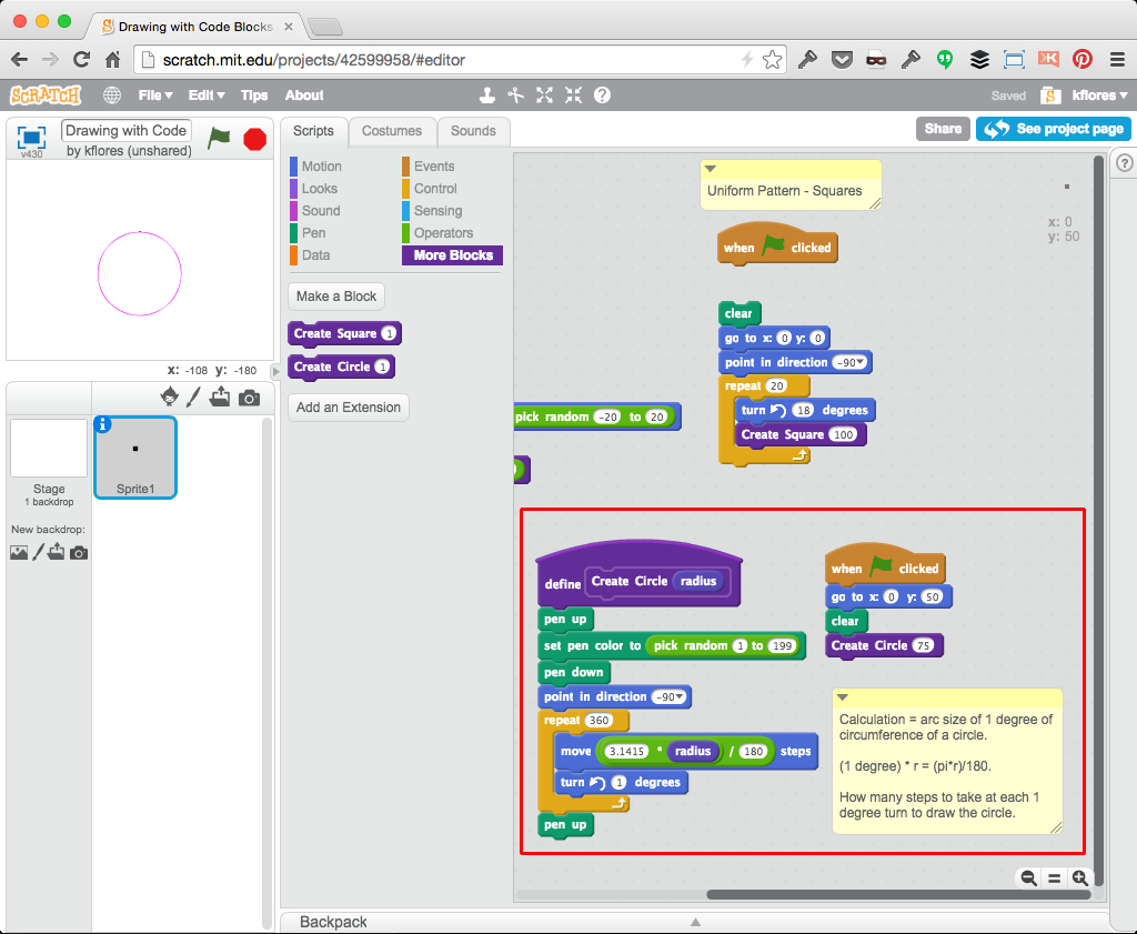 CoderDojo Indigo - Pen Drawing and Code Block Functions