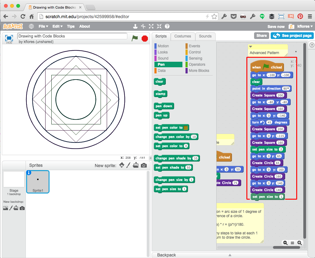 CoderDojo Indigo - Pen Drawing and Code Block Functions