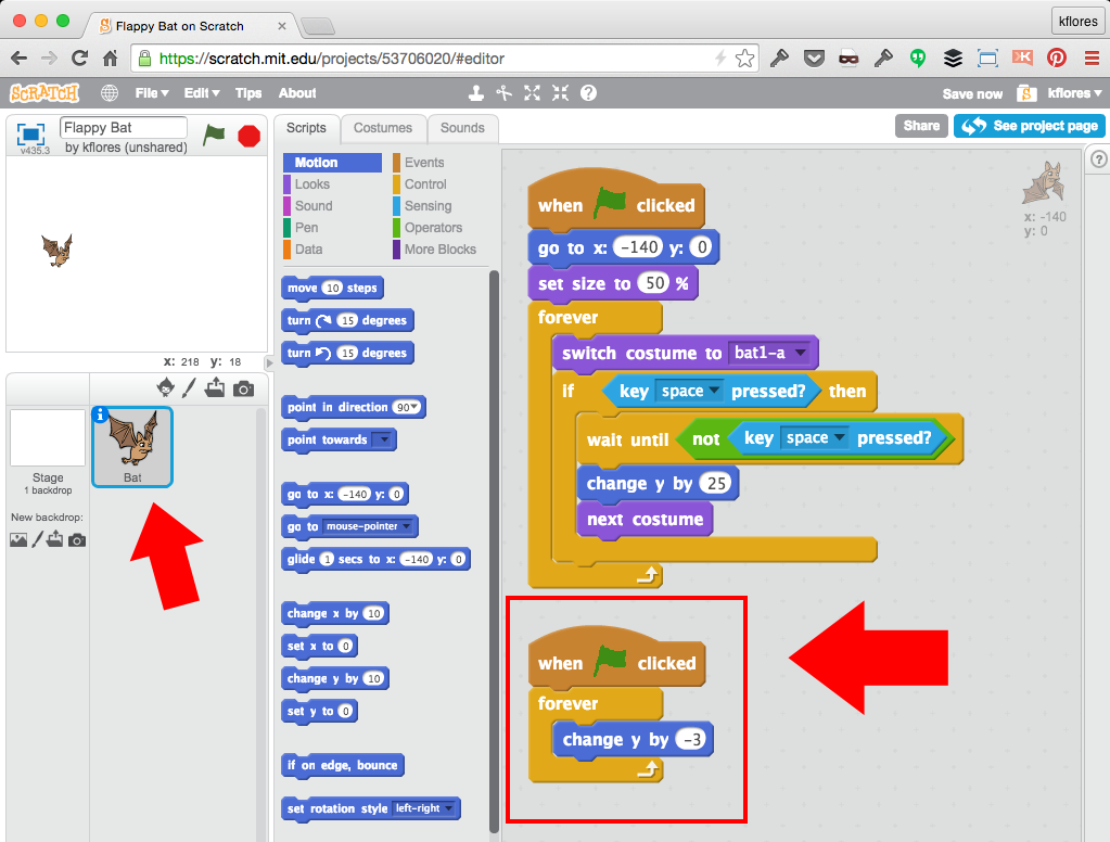 Scratch for Experienced Users: FlappyBat! – Kids Blog